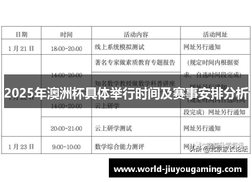 2025年澳洲杯具体举行时间及赛事安排分析 2025年澳洲杯具体举行时间及赛事安排分析