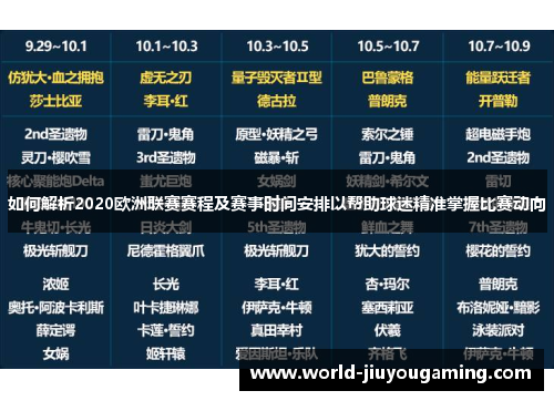 如何解析2020欧洲联赛赛程及赛事时间安排以帮助球迷精准掌握比赛动向